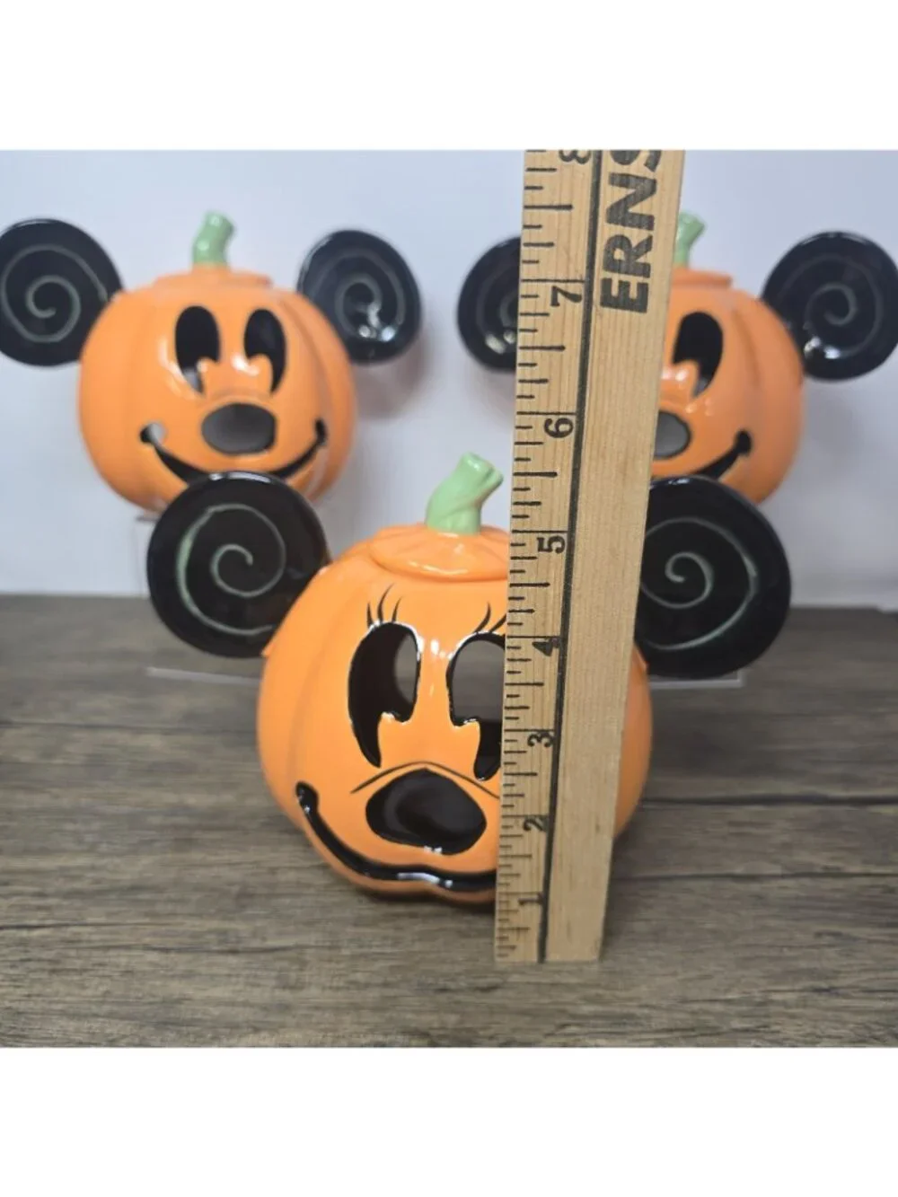 3 Disney Minnie Mickey Mouse Pumpkin Halloween Candle Holder Luminary